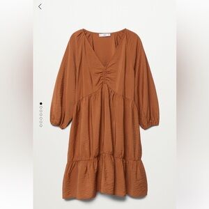 Mango v neck poplin smock dress in terracotta